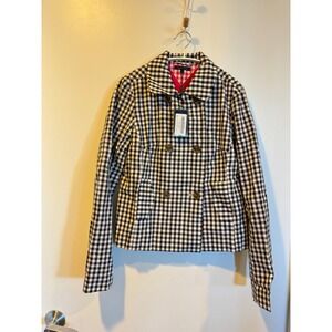 Tommy Hilfiger Womens Gingham Double Breasted Jacket Midnight White 1M87633403 S